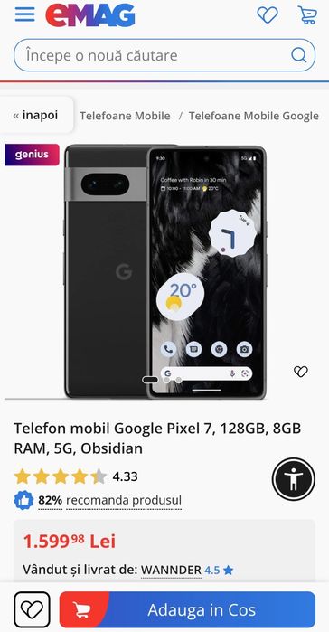 Pixel 7 Obsidian 128 GB impecabil, fullbox!