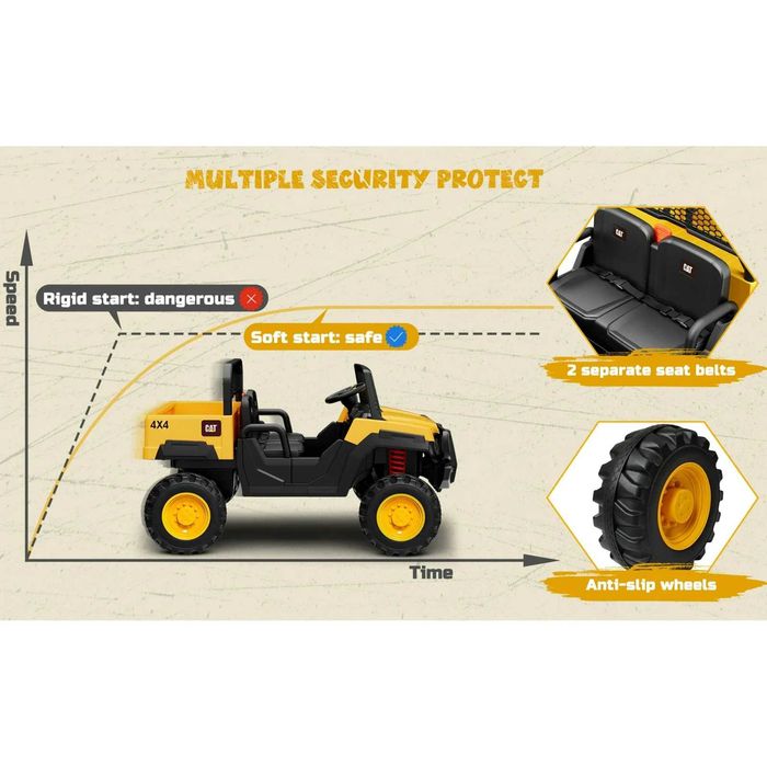 UTV electric pentru 2 copii, Caterpilar CAT 2x45W 12V 10Ah Yellow