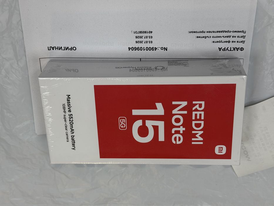 ЗАПЕЧАТАН 128GB Xiaomi Redmi Note 15 5G VIVACOM Гаранция 2028 BLUE