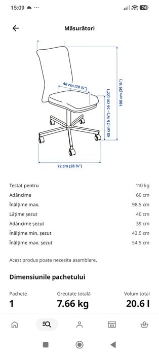 Scaun ergonomic Toberget,Ikea nou în cutie.