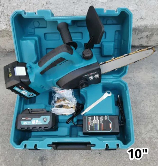 Акумулаторна резачка за дърва с маслен филтър,2х36V 10Ah,с акумулаторе