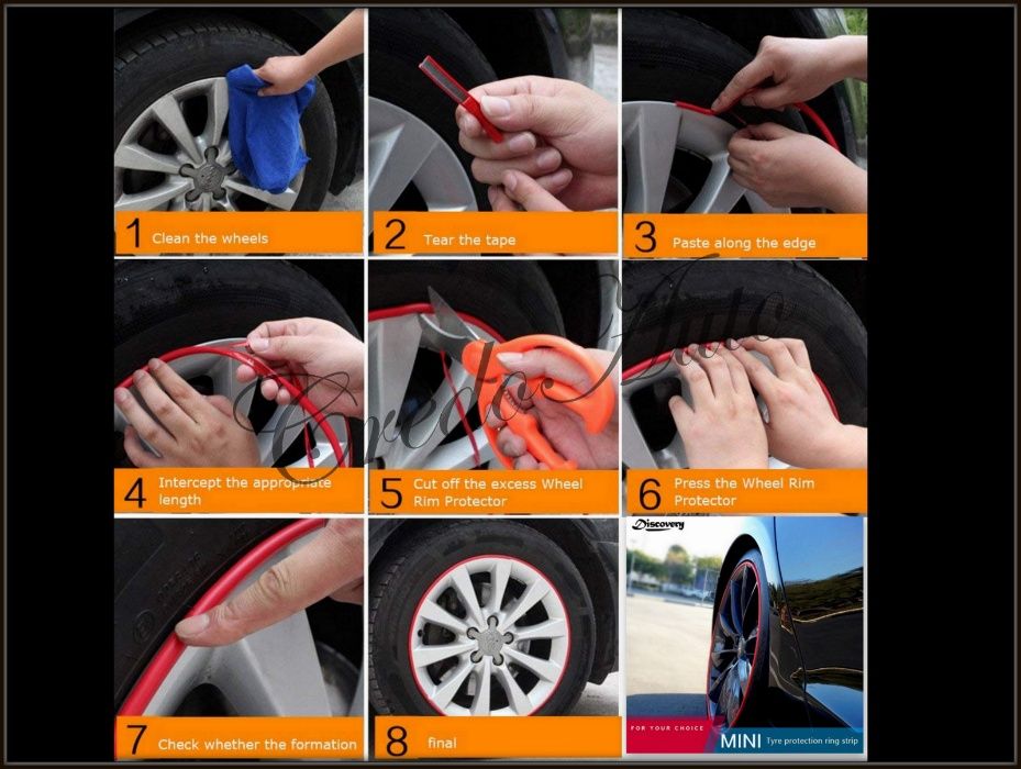 Ново! 8мм Гумени протектори за джанти 8М ролка Червен Син Бял Черен