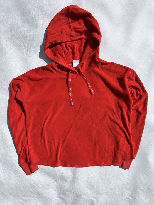 Hanorac cu gluga dama Champion rosu cu banda logo maneci marimea XXL