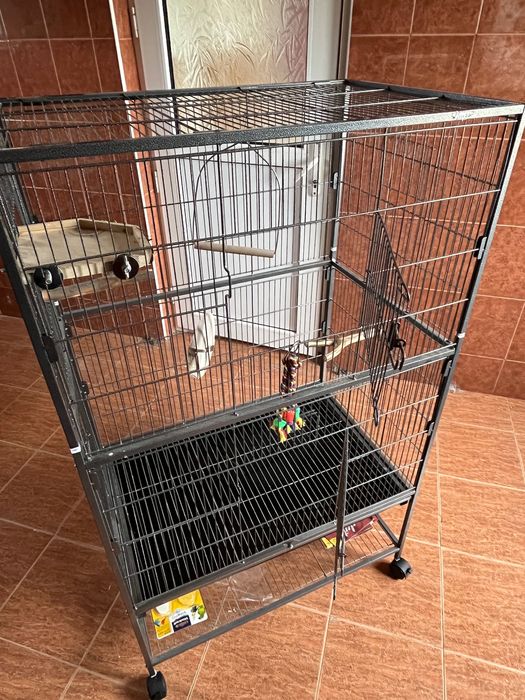 PawHut cușcă pentru păsări de interior din oțel și lemn 78x52x132cm