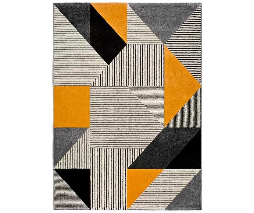 Covor Gladys Duro, sintetic, cu fir mediu, galben/gri, 140x200 cm