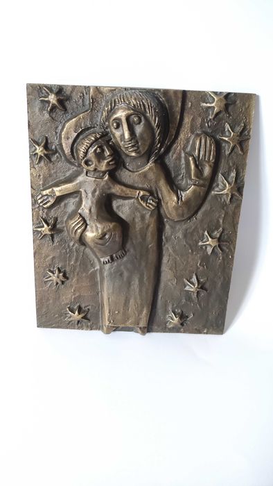 Старо масивно бронзово пано  Св.Богородица и Младенеца