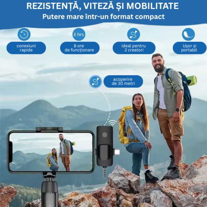 Microfon Lavalier Nexonix® Wireless K15, reducere a zgomotului, 3 în 1