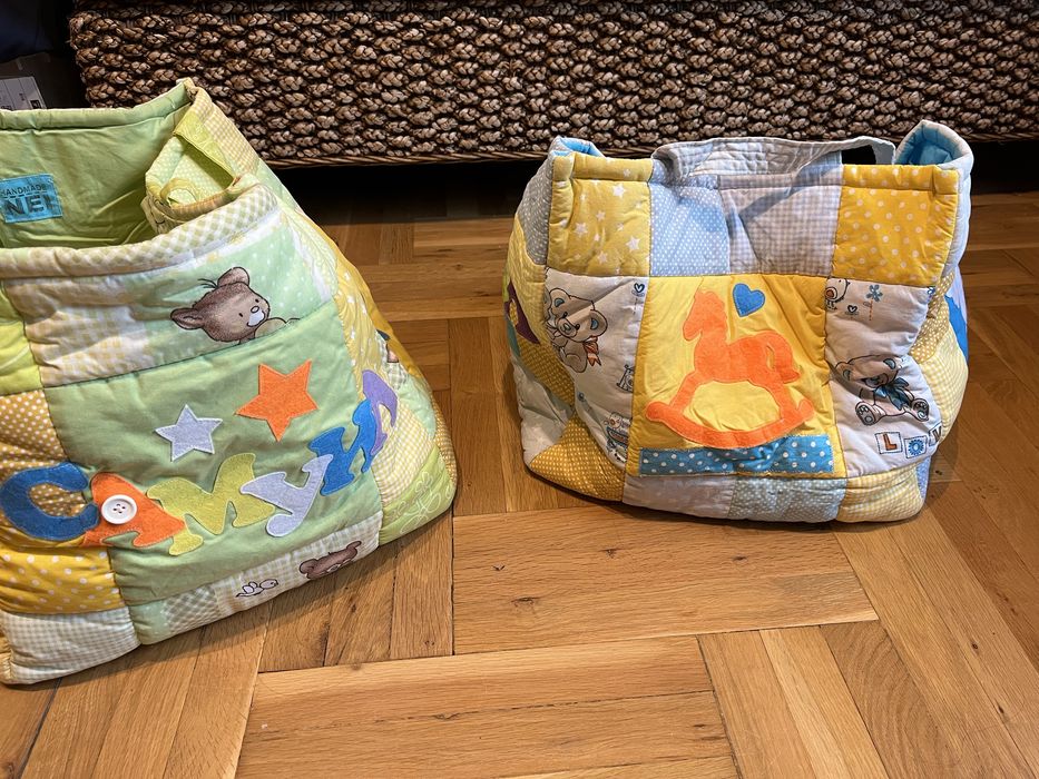 Памучен кош за играчки, пачуърк, ръчна изработка