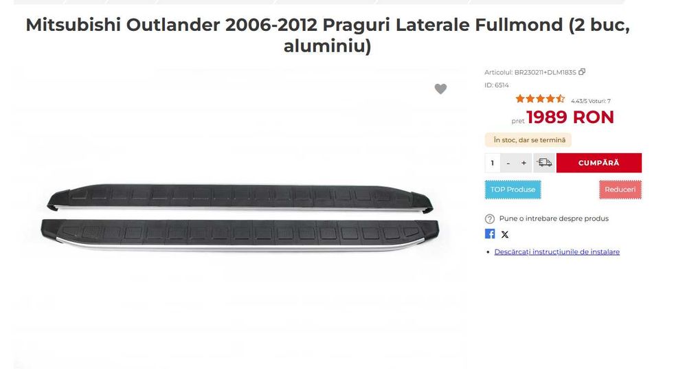 Praguri laterale Mitsubishi Outlander 2006-2012 Fullmond aluminiu