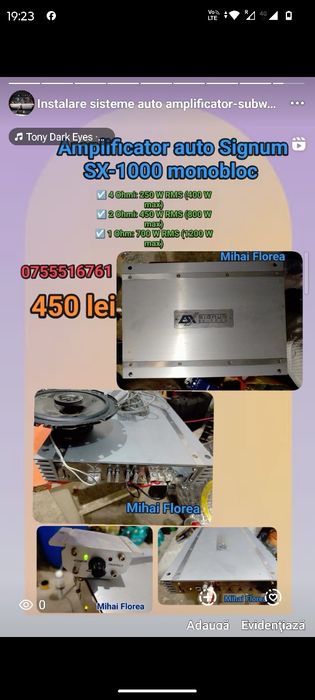 Amplificator auto subwoofer stoc nou