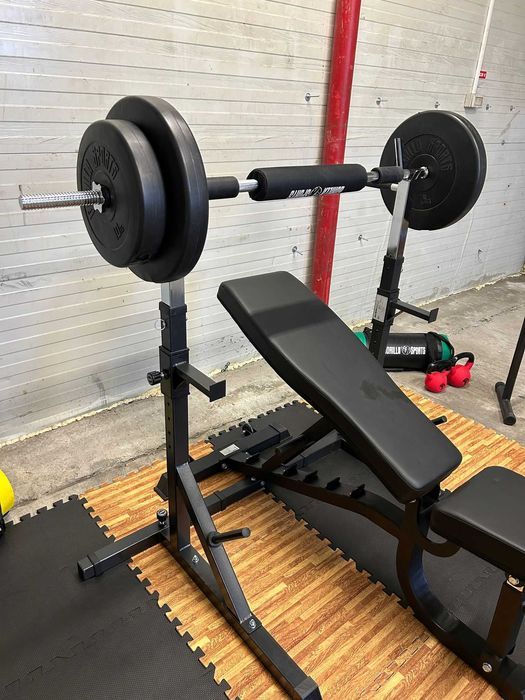 Set Complet Fitness: Banca+ Suport+ Greutati 100 kg+ Protectie Podea