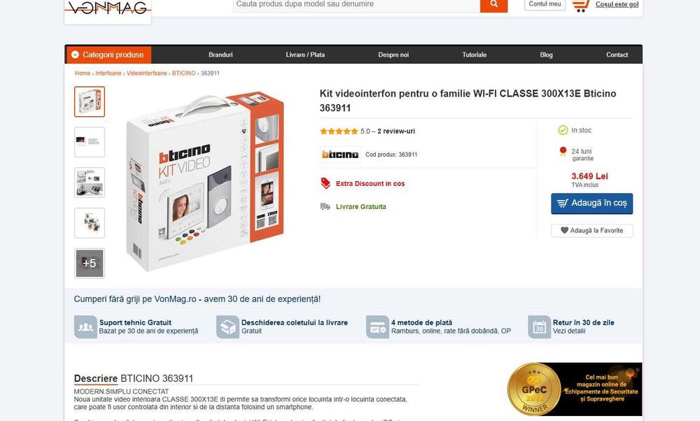 Kit videointerfon pentru o familie WI-FI CLASSE 300X13E Bticino 363911
