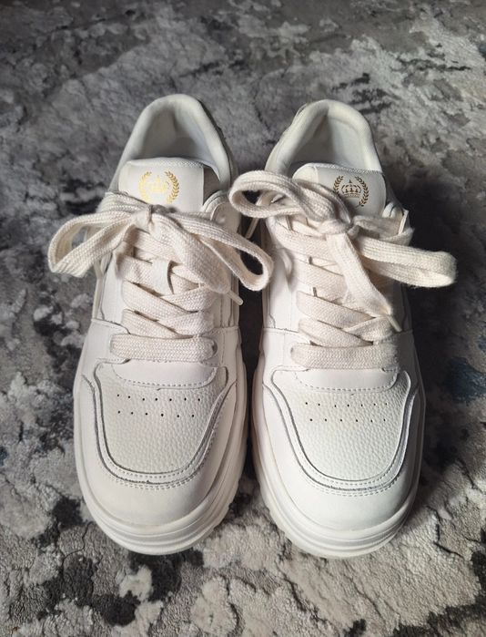 Pantofi sneakers noi dama din piele naturala alba