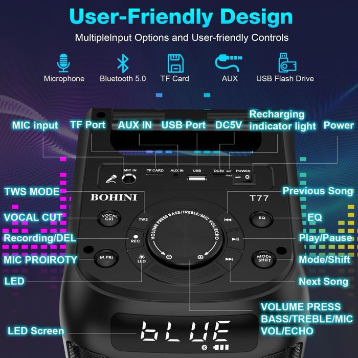 BOHINI T77 160W Bluetooth високоговорител
