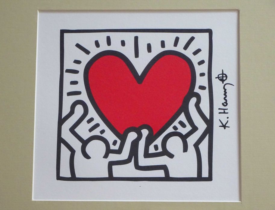 Cromolitografie Keith Haring, ’Red Heart’ | Tablou Deosebit, vechi