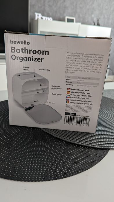 Поставка за тоалетна хартия Bewello, Пластмасова, Бял/Сив, 200х130х205