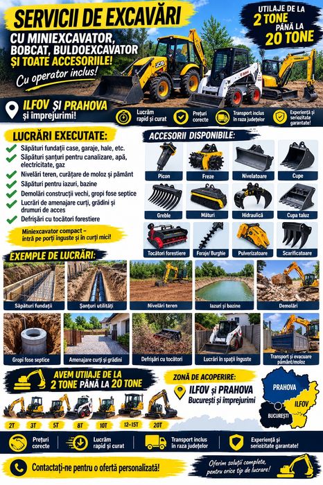 Închirieri Utilaje Excavator bobcat Miniexcavator