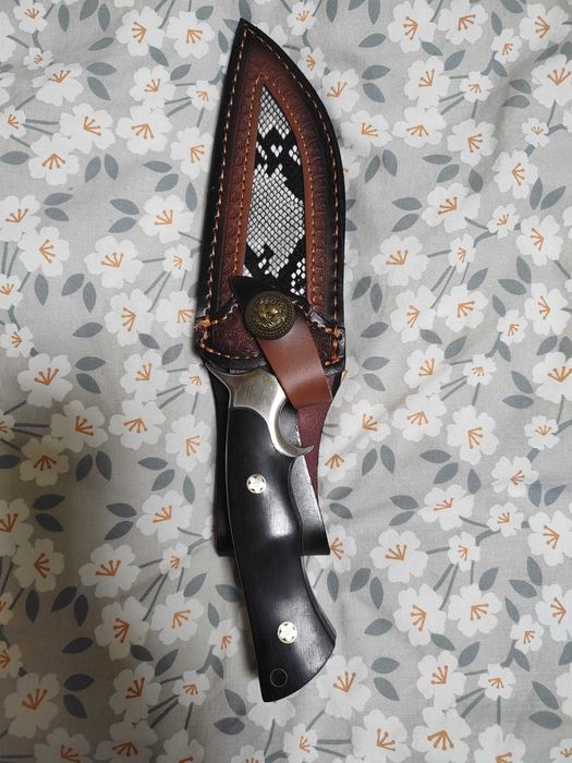 Cutit Thai din otel Damasc, garda la maner, teaca cu model, piele eco