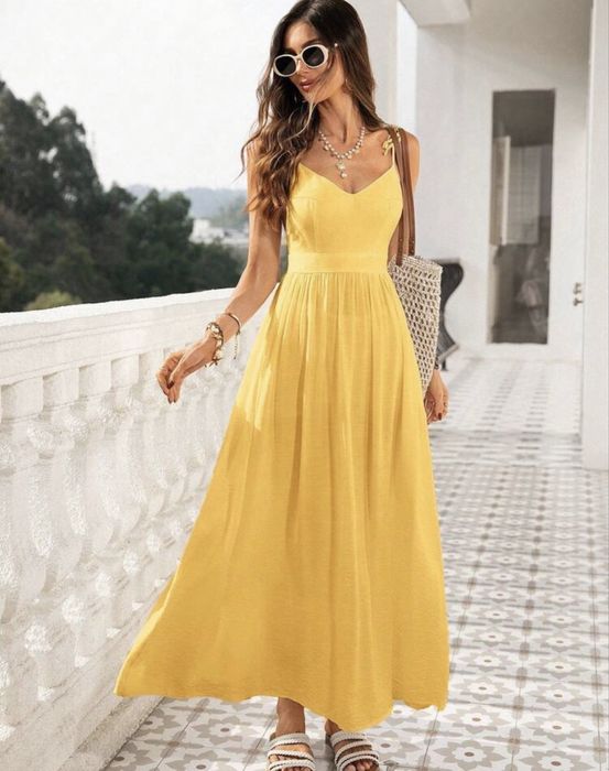 Дълга рокля горчица