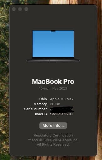 MacBook Pro 16" M3 Max / 14 Core CPU 30 GPU / 36GB / 1TB