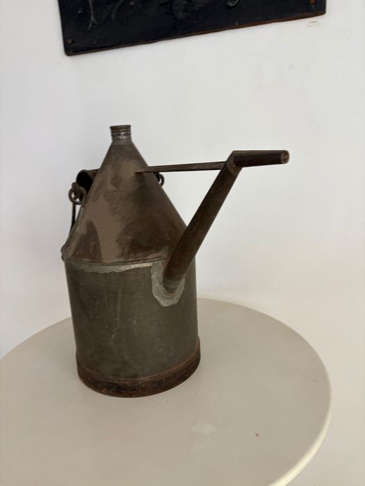 Canistră mare metalică galvanizată pentru ulei motor veche interbelica