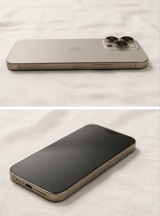 Iphone 15 pro, cu cateva zgarieturi foarte mici pe ecran, 79% sanatatea bateriei culoarea natural titanium, 128gb