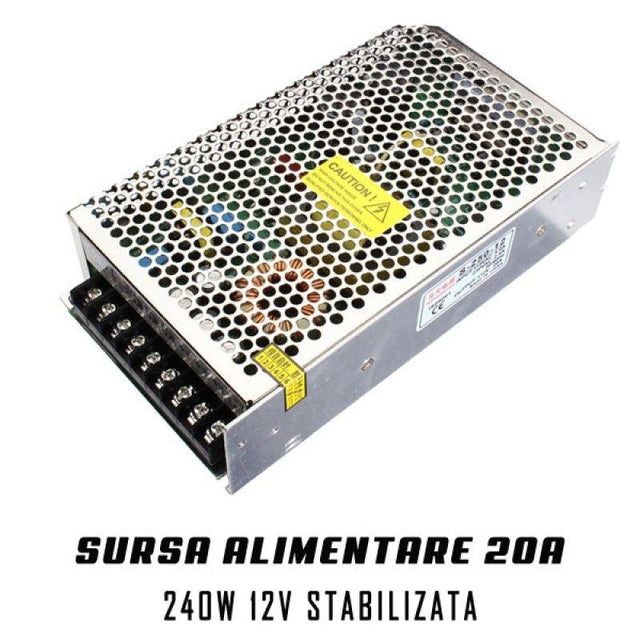 Sursa de alimentare 20A de la 220V la 12V pentru Sirocou Banda Led Camping
