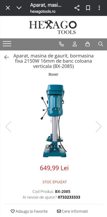 Aparat , mașină de găurit fixă , BOXER PROFESSIONAL  TOOLS , BX-2085 .