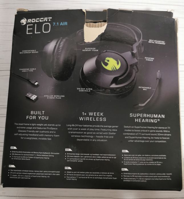 Casti gaming wireless Roccat ELO 7.1 Air, Iluminare RGB, USB, Negru