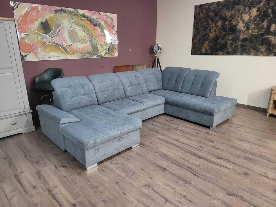 Светло сив П - образен ъглов диван Nixon с функция сън