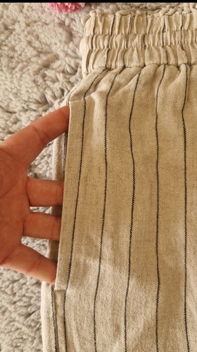 Pantaloni lejeri Wide Leg din 55% in,  bej (nisip),