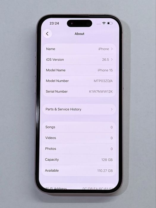 iPhone 15 Pink 100% battery