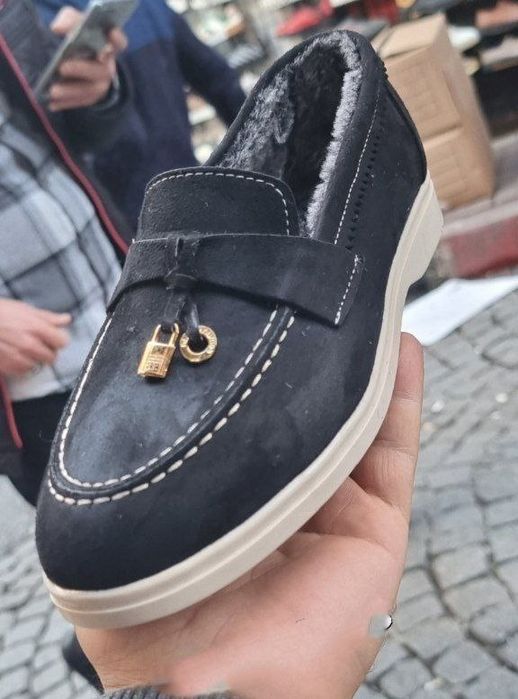 Женские лоферы кожаные с мехом. Турция