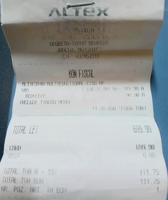 Vând imprimantă HP Smart Tank 585