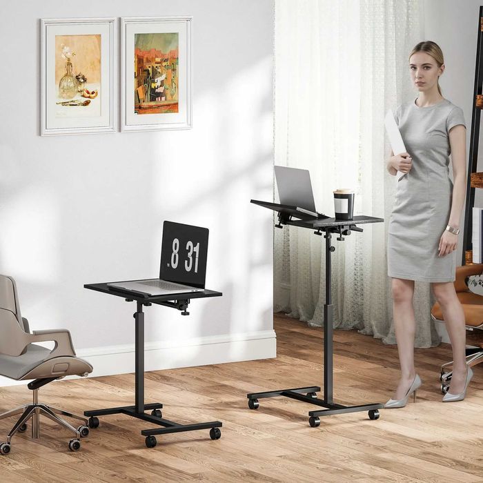 Măsuță pentru Laptop de Canapea cu Roți Blocabile și Blat Inclinabil