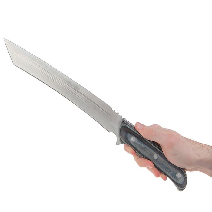 Maceta vanatoare Seax Blade, 45 cm, otel, gri, teaca piele inclusa