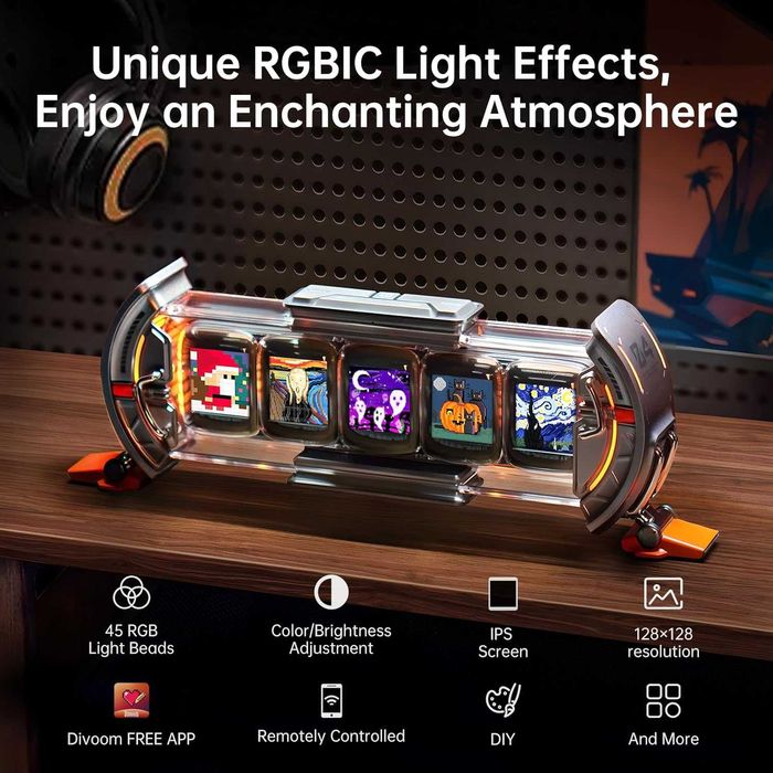 Divoom Times Gate - Cyberpunk Смарт Дисплей за Гейминг Сетъп (Silver)