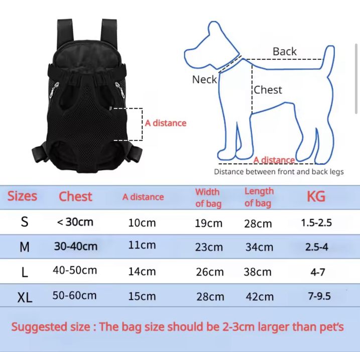 Чанта раница за куче, размер М