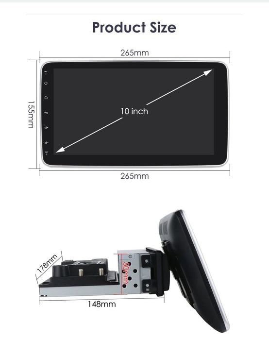 Navigatie Android universala 1DIN cu ecran 10" rotativ 360°.