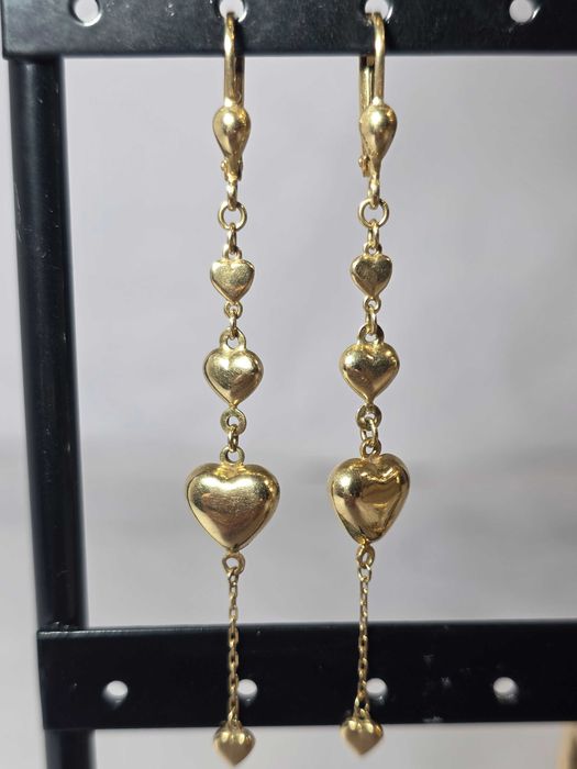Cercei Lungi cu Inimi din Aur 14K – Design Romantic și Elegant