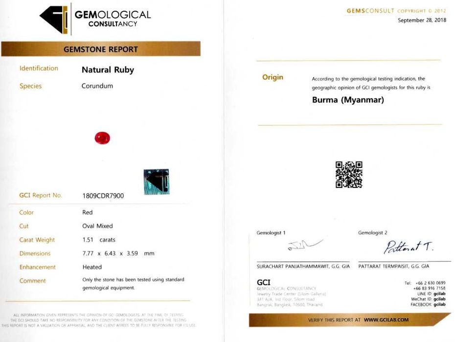 Rubine ovale nemontate 1,51 ct. (cod 8655)