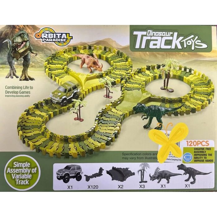 Set de curse interactiv Dinosaur Track Toys, 120 piese + Masinuta ele