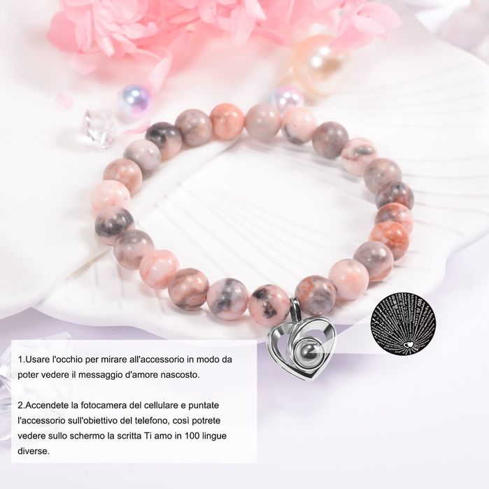 Brățară ‘Te iubesc în 100 de Limbi’ Pietre Naturale, Nouă în Cutie
