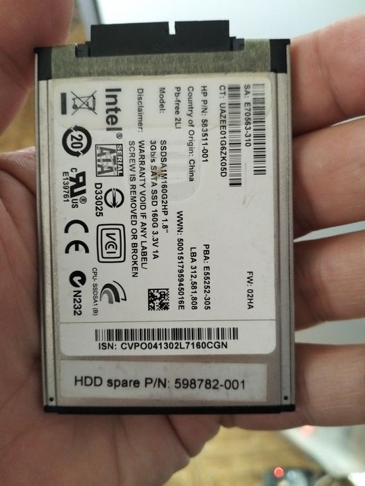 Hdd 160 gb micro sata SSD 1.8 Intel 3.3v 1amp