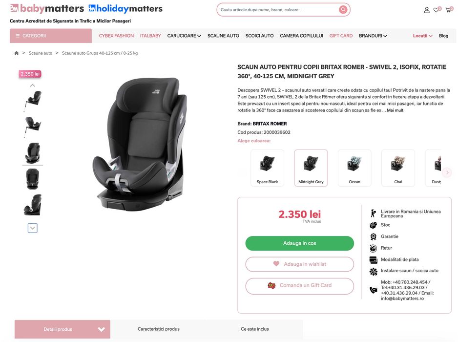 Scaun auto copii Britax Römer SWIVEL 2 – Super ofertă 1.300 lei