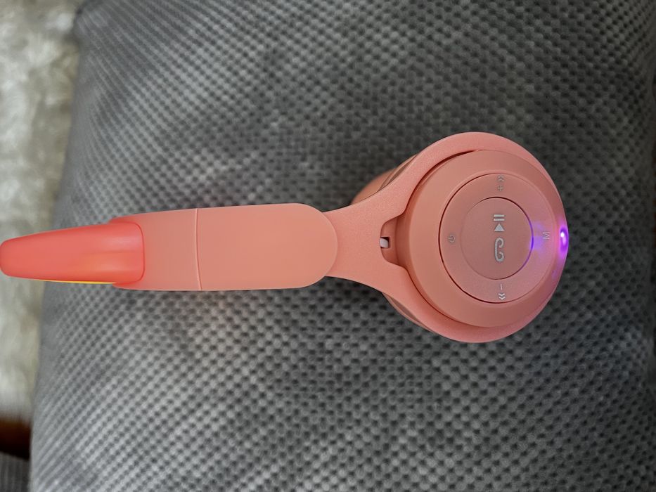 Casti cu urechi de pisica wireless cu LED roz