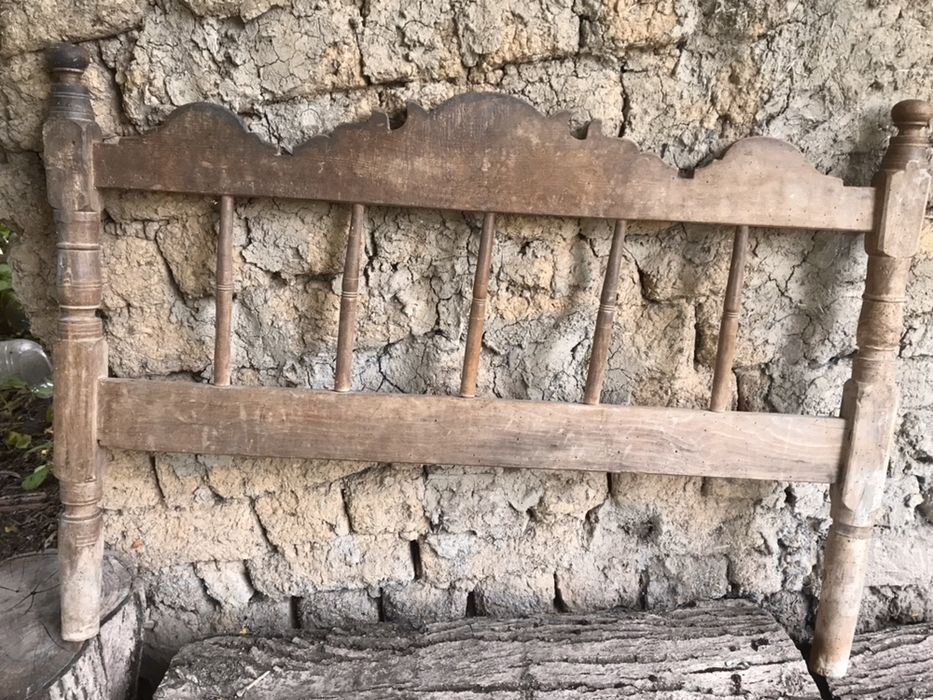 Антика!Автентично!1930 старо дъбово легло с красиви табли!180/120/84см