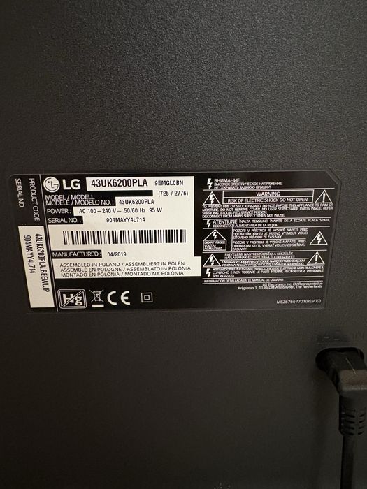 Televizor LED Smart LG, 108 cm, 43UK6200PLA, 4K Ultra HD, Clasa A