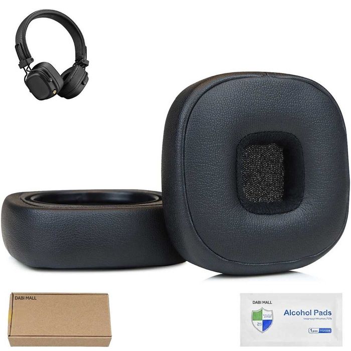 Set 2 bureti pentru casti Marshall Major V, Major 5, On-Ear - Negru - Spuma cu memorie - Piele ecologica