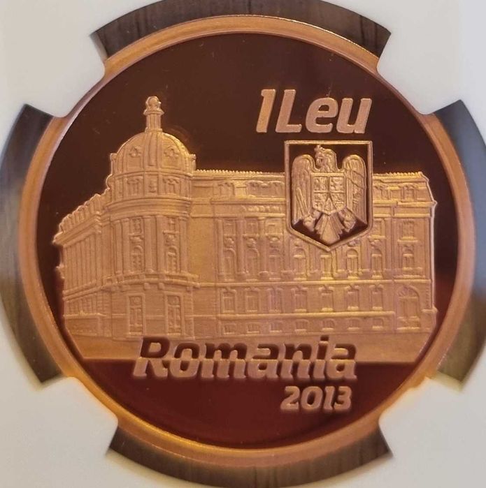 Moneda BNR 1 leu tombac ASE gradata NGC PF 70 UC Top Pop